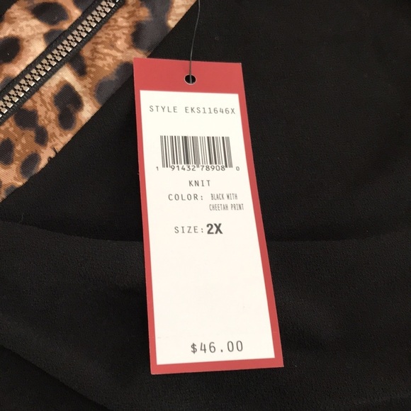 New! Love Scarlett SZ 2X black with cheetah print knit shirt sleeve top. - Picture 9 of 9
